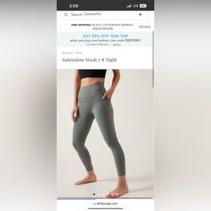 Athleta sz L salutation stash legging